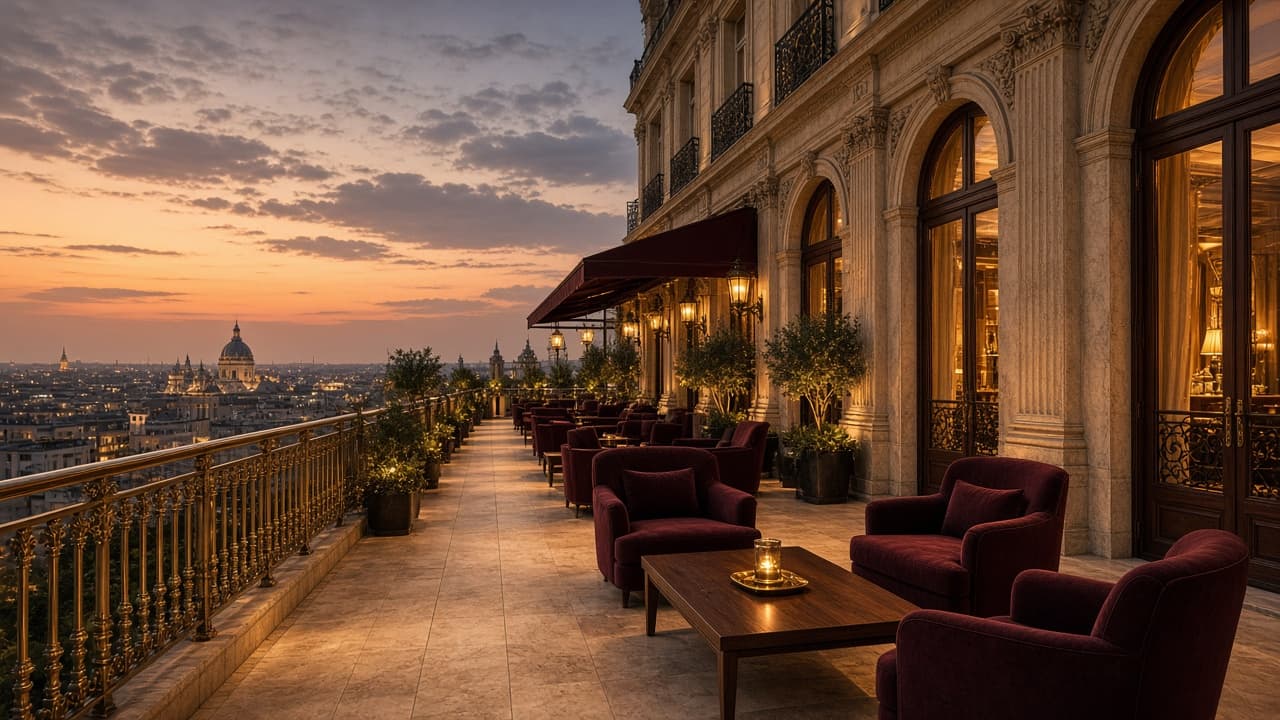 Ellsworth Courtyard rooftop terrace at dusk
